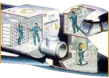 SPACEHAB Module in Shuttle Cutaway Drawing