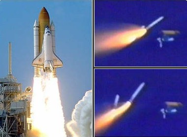 Shuttle Discovery Launch and SRB Separation